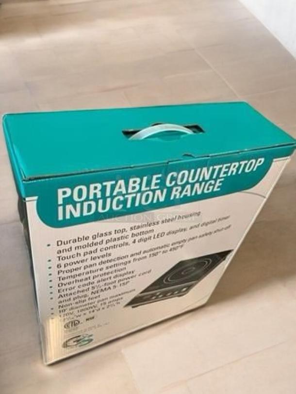 Brand New Global Solutions GS1681 Portable Countertop Induction Range in box. Features durable glass top, stainless steel housing.