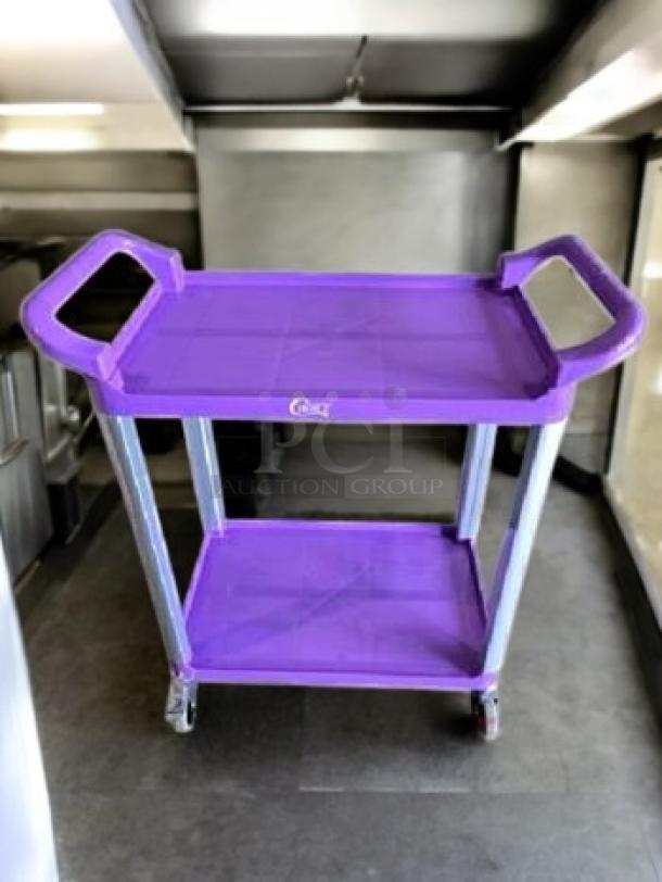 Brand new Choice Utility Cart, 2-shelf, purple, excellent condition. Features sturdy handles and casters for easy mobility.