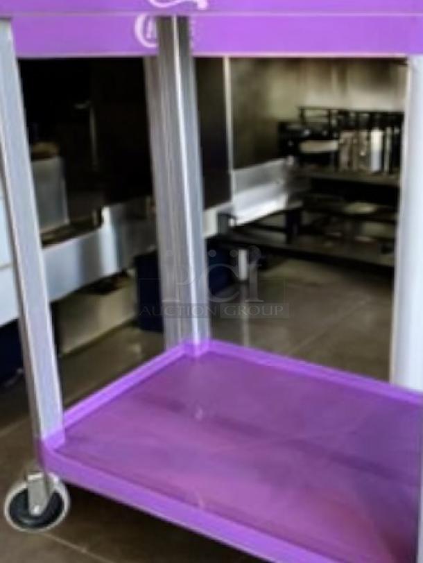 Brand new Choice utility cart, 2-shelf, purple, excellent condition, features durable frame and smooth rolling casters.