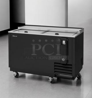 Turbo Air TBC-50SB-N6 bottle cooler, excellent condition, fully tested, 110–120V, black finish, on wheels, branding visible.