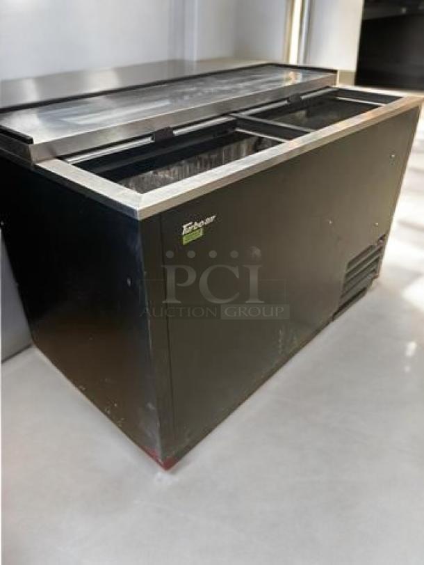 Turbo Air TBC-50SB-N6 bottle cooler in excellent condition, black finish, sliding top, 110-120V, fully tested and working.