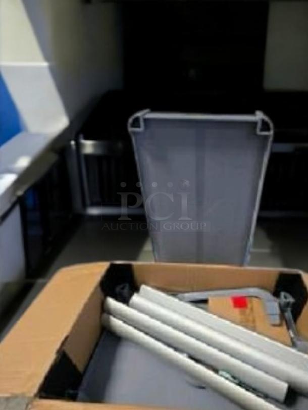 Brand new Choice 2-Shelf Gray Utility/Bus Cart, fully tested, disassembled in box. Durable construction, ideal for versatile use.