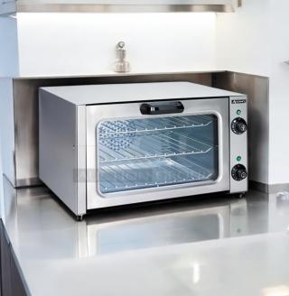 Adcraft COQ-1750W convection oven, excellent condition, 120V/1750W, stainless steel, fully tested, glass door, control knobs.