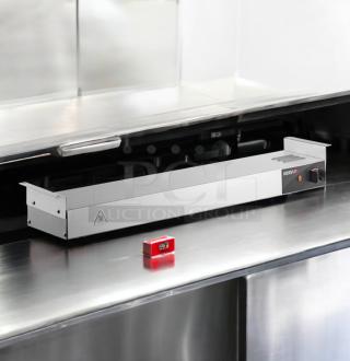 Brand new ServIt 423SIT30P 30" single strip warmer on a stainless counter, 120V, fully tested and working.