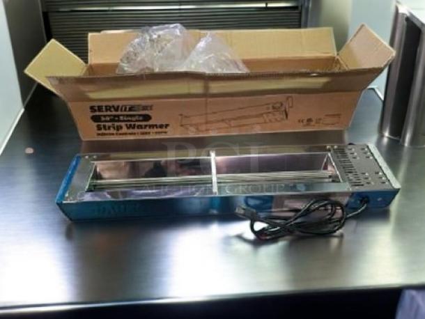 Brand new ServIt 423SIT30P single strip warmer, 30", 120V, shown with original packaging, fully tested and working.