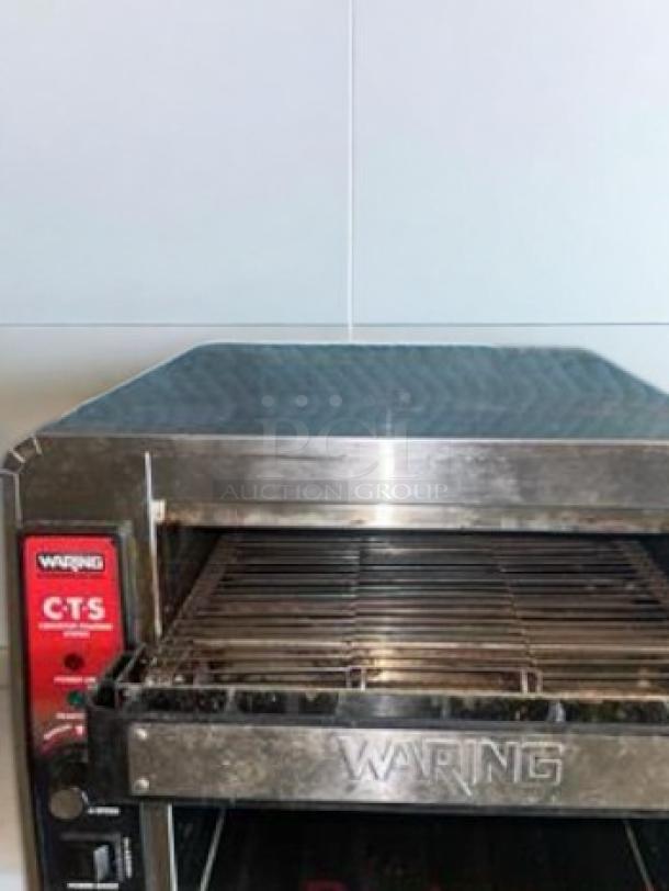 Waring Commercial CTS1000 Conveyor Toaster in excellent condition, 120V, 1800W, fully tested and working, red brand label visible.