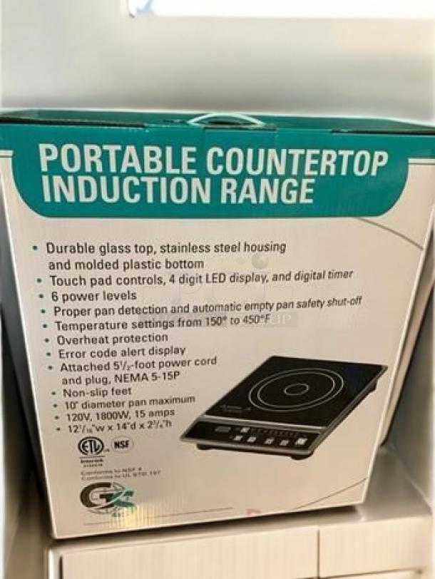 Brand new GS1681 Portable Countertop Induction Range, 120V, touch pad controls, 4-digit LED display, six power levels, fully tested.