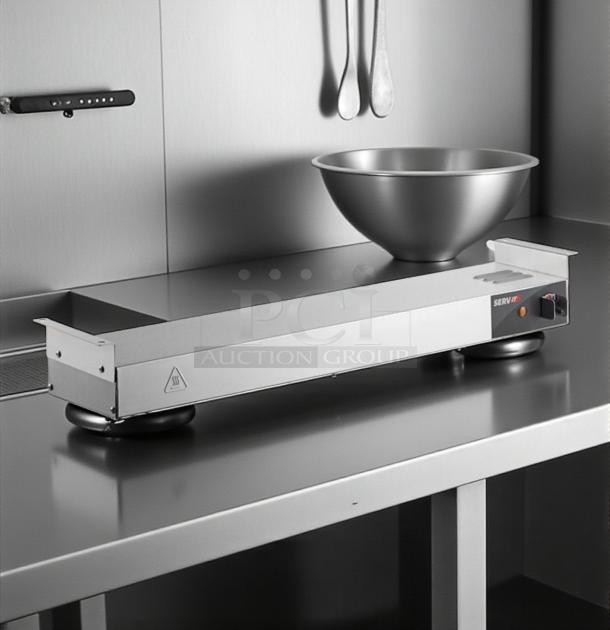 Brand new ServIt ES402530P 30" single strip warmer, 120V, stainless steel, with control panel and indicator light.