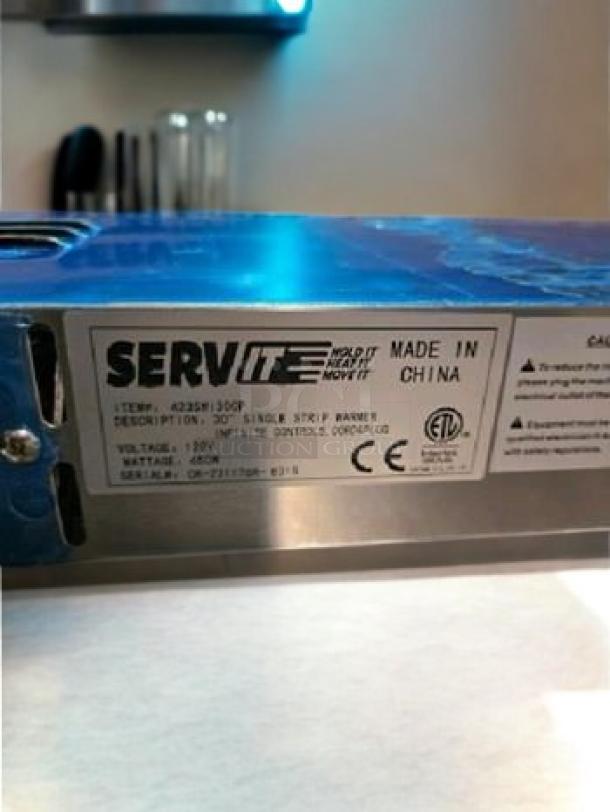 Brand new ServIt ES402530P 30" single strip warmer, 120V, fully tested and working, with model and safety labels visible.
