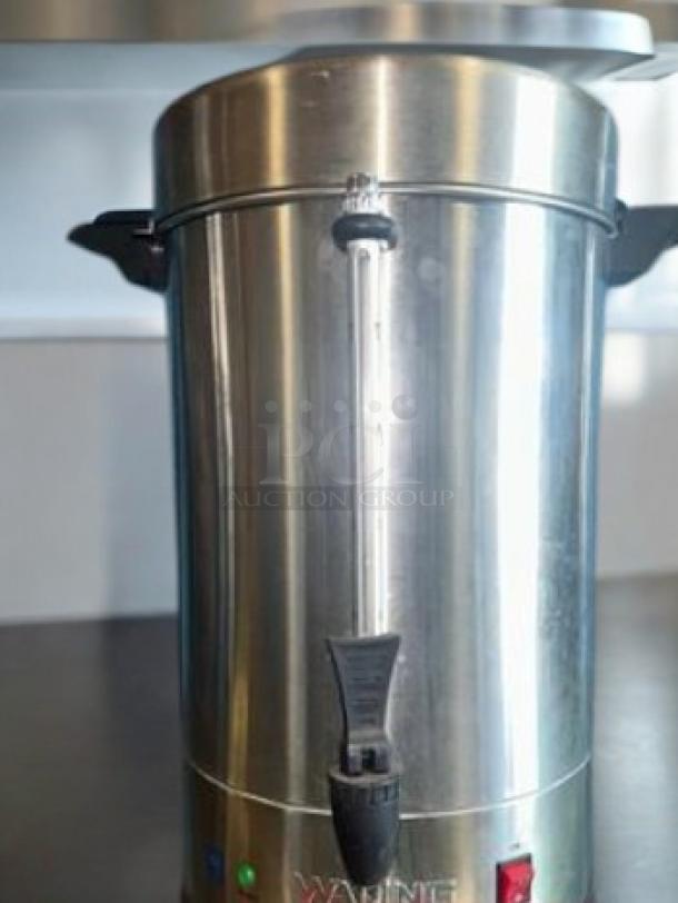 Waring Commercial WCU110 coffee urn in excellent condition, stainless steel, 120V, 1440W. Fully tested and working.