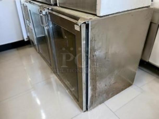 Glastender commercial back bar cooler, double glass door, stainless steel, 115V AC, excellent condition, fully tested working.