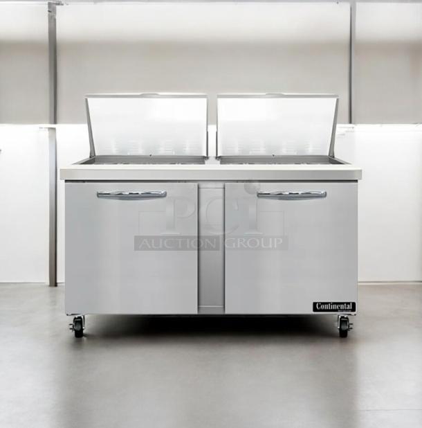 Continental Refrigeration 2-Door Sandwich/Salad Prep Table, excellent condition, fully tested, stainless steel exterior.