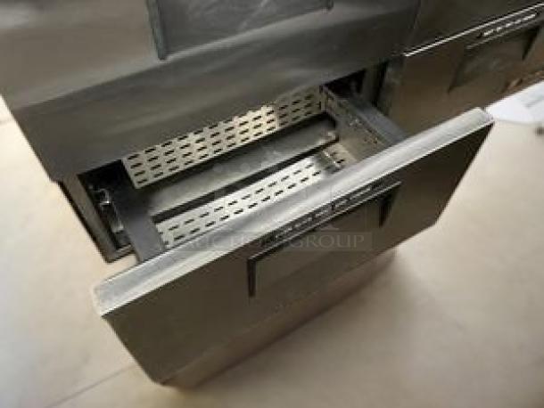 Stainless steel 2-drawer refrigerated chef base, excellent condition, 115V AC, fully tested, commercial model.