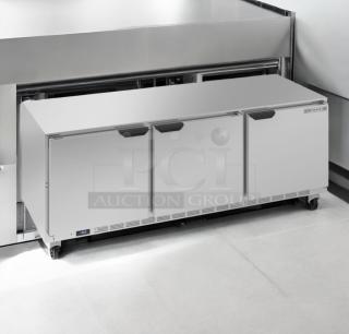 Beverage-Air UCR72AHC-104 Undercounter Refrigerator with 3 solid doors, excellent condition, fully tested, 115V AC.