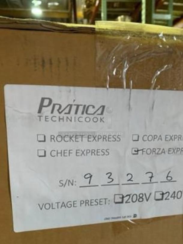 Brand new Pratica Technicook Forza Express high-speed oven in box; 208/240V, fully operational, serial number 93276.