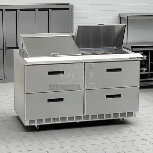Delfield D4460NP-24M 60" refrigerated sandwich prep table, 4 drawers, mega top, excellent condition, tested and working.