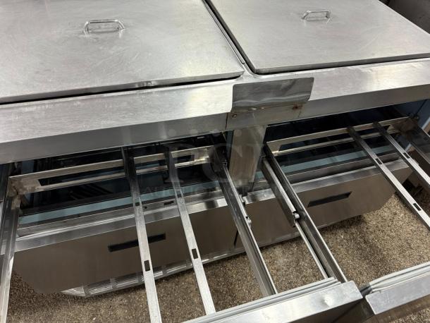 Delfield D4460NP-24M 60" Refrigerated Sandwich Prep Table in excellent condition, four drawers, stainless steel, tested.