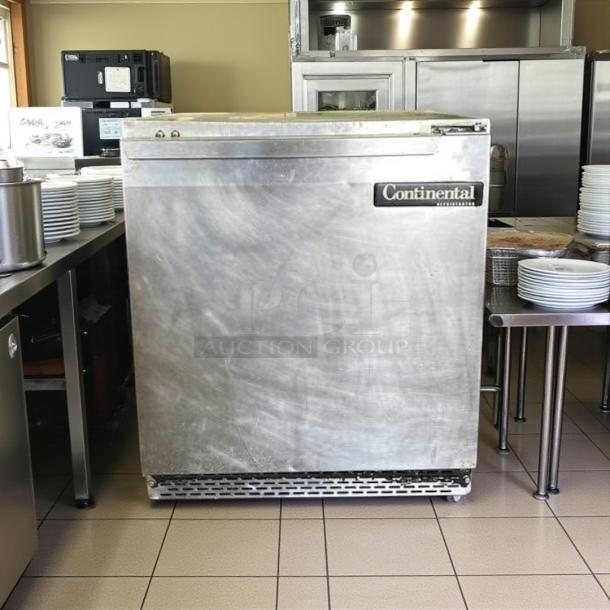 Continental UC27 7.4 cu ft undercounter refrigerator in excellent condition, stainless steel, front breathing, tested and working.