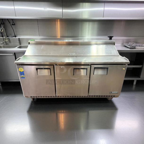 Everest EPBNR3 3-door refrigerated sandwich prep table in excellent condition, stainless steel, 115V, fully tested, labeled.