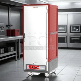 Metro C539-HFS-U heated holding cabinet, red, solid door, tested and working; ideal for commercial kitchens.