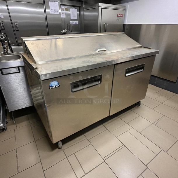 Blue Air BLPT60 60" prep table, stainless steel, great condition, tested, working, dual doors, commercial kitchen use.
