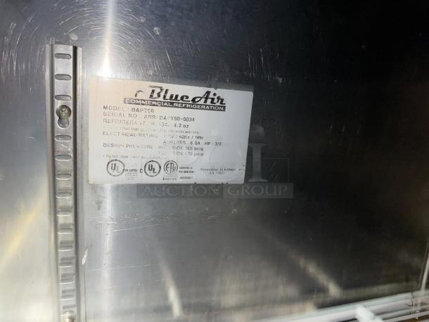 Blue Air 60" Prep Table, model BLPT60, stainless steel, great condition, features commercial refrigeration label.