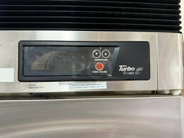 Turbo Air M3R72-3-N commercial refrigerator control panel, shows temperature and cooling features, tested and working.