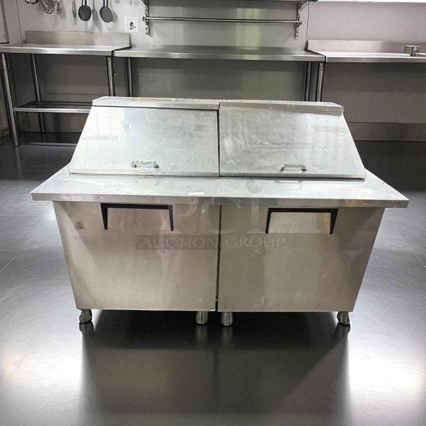 True TSSU-60-16-HC 60in stainless sandwich salad prep cooler, tested, working, 15.5 cu ft, dual lids, stainless steel.