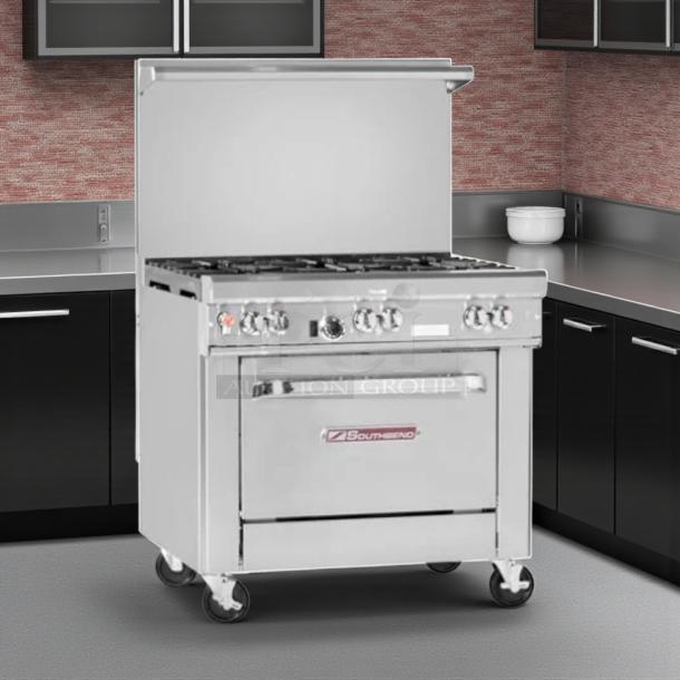 Southbend S36D 36" gas range with 6 burners and standard oven. Great condition, tested and working, natural gas.