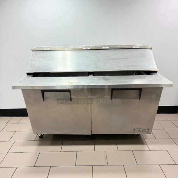 True TSSU-60-24M-B-ST Mega Top Prep Table, stainless steel, dual doors, tested working, includes refrigerated base, 115v.