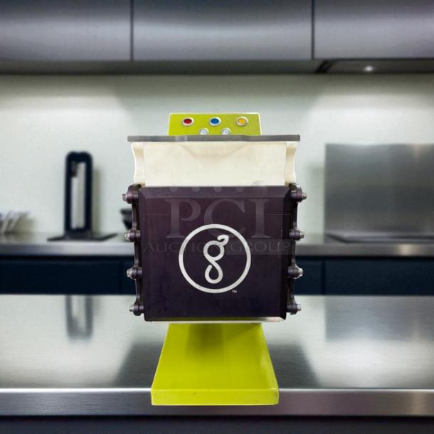 Goodnature CT7 Cold Press Juicer, excellent condition, 115V, fully tested, working, yellow base, distinctive logo.
