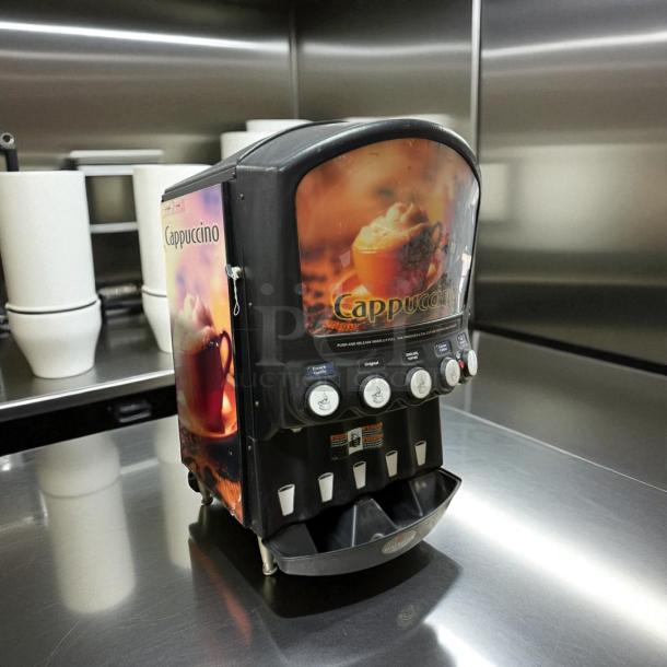 Grindmaster PIC5 hot chocolate/cappuccino dispenser, 5 flavor, 5 lb hoppers, tested, working condition, 120v.