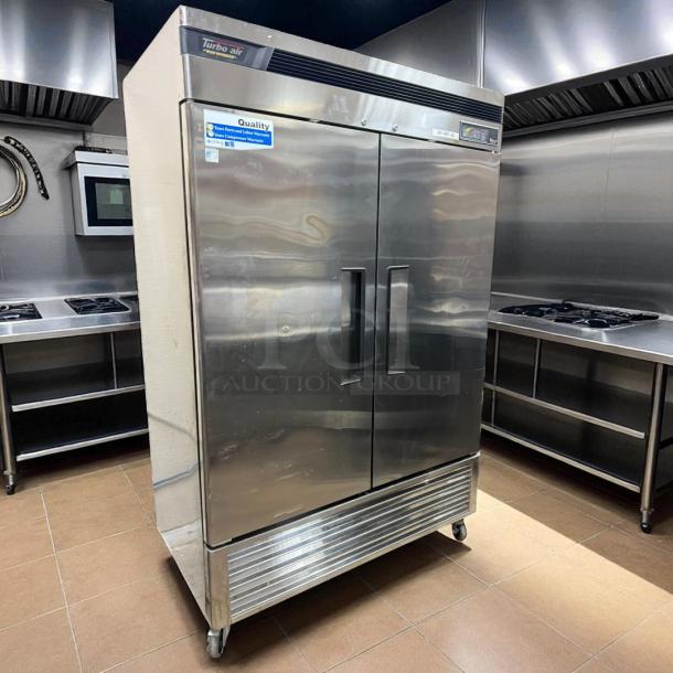 Turbo Air TSR-49SD-N6 Refrigerator, 54" solid doors, stainless steel, excellent condition, LED lighting, warranty stickers.