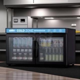 Brand new Summit SCR3502D commercial display refrigerator with double glass doors, LED top panel, fully tested and operational.
