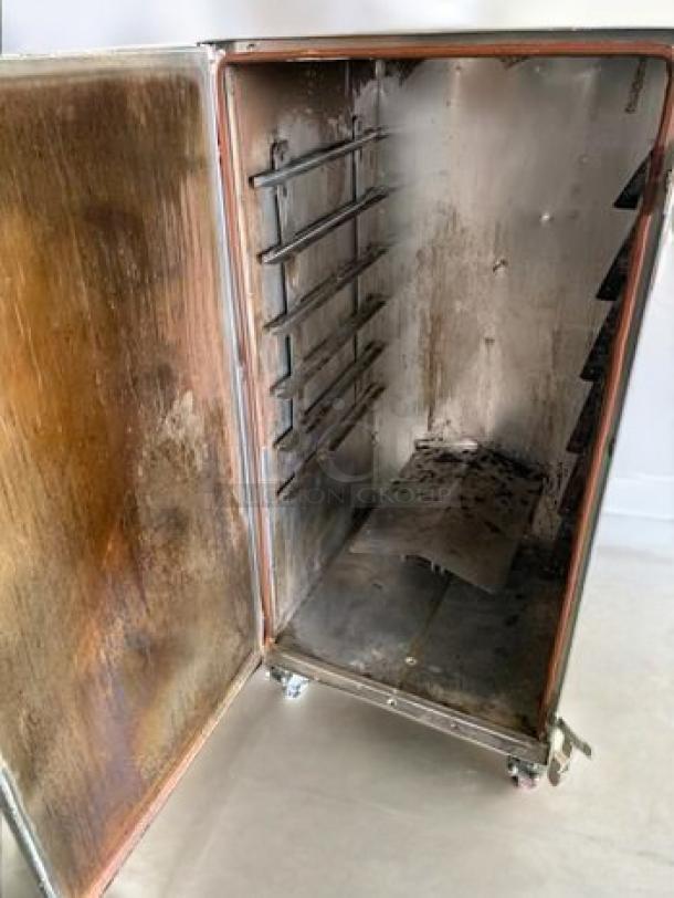 Cookshack SM260 Commercial Electric Smoker, good condition, IQ5 control, 240V, fully tested, interior racks visible.