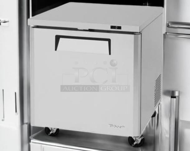 Brand new Turbo Air MUF-28-N undercounter freezer, 28”, 115V, fully tested and working, stainless steel, on casters.