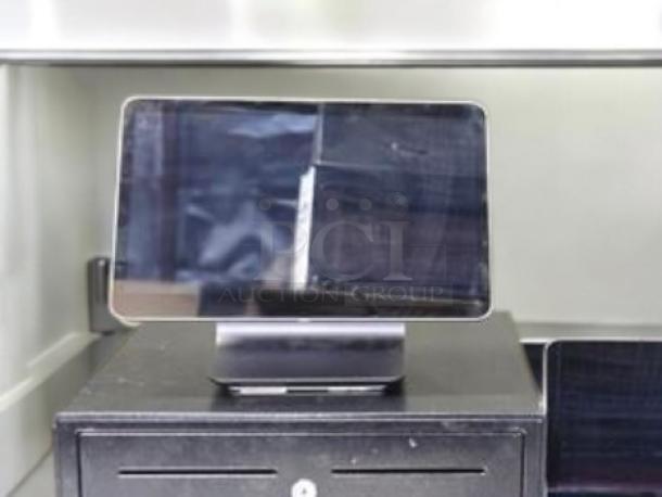 Complete POS system with a touchscreen terminal, cash drawer, and Star TSP100 thermal receipt printer in excellent condition.
