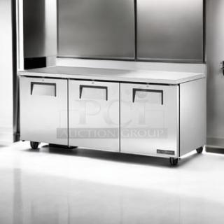 Brand New True TWT-72-HC, 72” three-door worktop refrigerator with backsplash, stainless steel, fully tested, 115V.