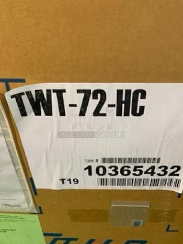 Label on packaging for a True TWT-72-HC worktop refrigerator, showing model and item number 10365432.
