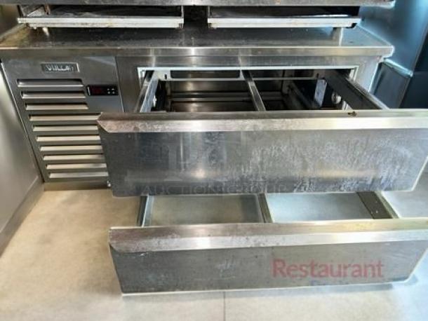 Traulsen VE048HT 2-Drawer Refrigerated Chef Base in outstanding condition, stainless steel, fully tested, 115V, open drawers.