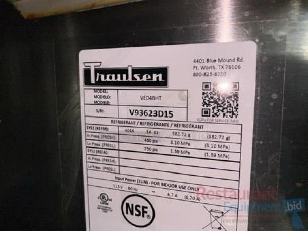 Alt text: Traulsen VE048HT 2-drawer refrigerated chef base label, NSF certified, fully tested and working, 115V.