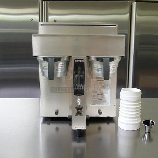 Fetco CBS-2032e Twin Coffee Brewer in excellent condition, 220–240V, fully tested and working, with labels visible.