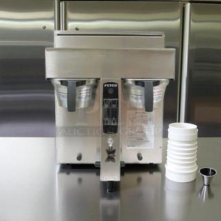 Fetco CBS-2032e Twin Coffee Brewer in excellent condition, 220–240V, fully tested and working, with labels visible.