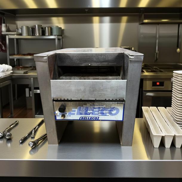 Belleco JT2-B Bagel Toaster, stainless steel, tested and working, visible brand label at front, used condition.