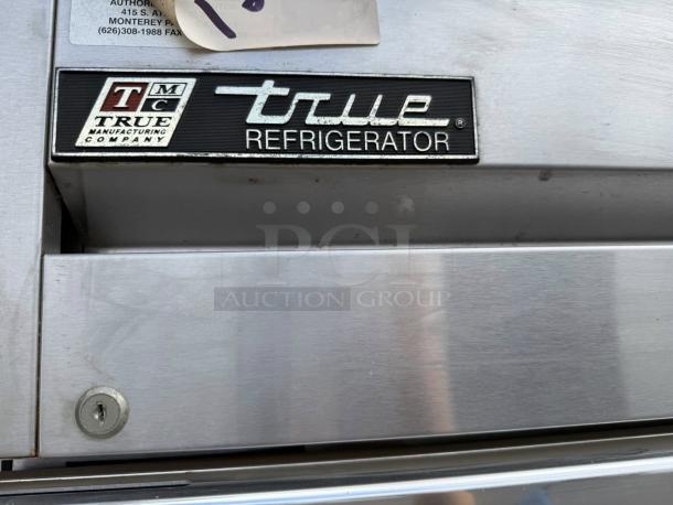 True T-19G-HC refrigerator with manufacturer label, excellent condition, tested and working, stainless steel finish.