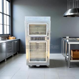 NuVU SUB-123P Double Deck Electric Oven Proofer Combo, excellent condition, stainless steel, Caution Hot label visible.
