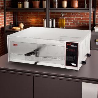 WISCO 560B Deluxe Pizza Oven, 120v, 1700 watts, stainless steel, tested and working, displays 450°F, "CAUTION HOT" label.