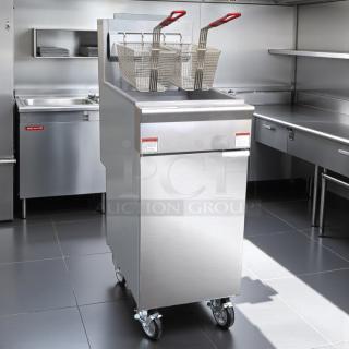 BRAND NEW Black Diamond BDGF-ES35/NG gas fryer, 35 lb vat, floor model, natural gas, Energy Star, fully tested, stainless steel.