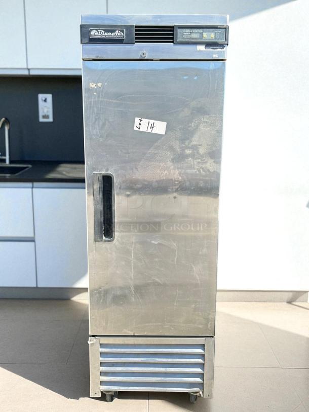 Blue Air BSF23-HC stainless steel freezer, 1 solid door, great condition, tested and working, features control panel, Lot 14 tag.