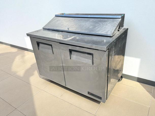 True TSSU-48-12-HC stainless sandwich prep unit, 12 cu ft, holds 12 1/6 pans, tested, working, excellent condition.